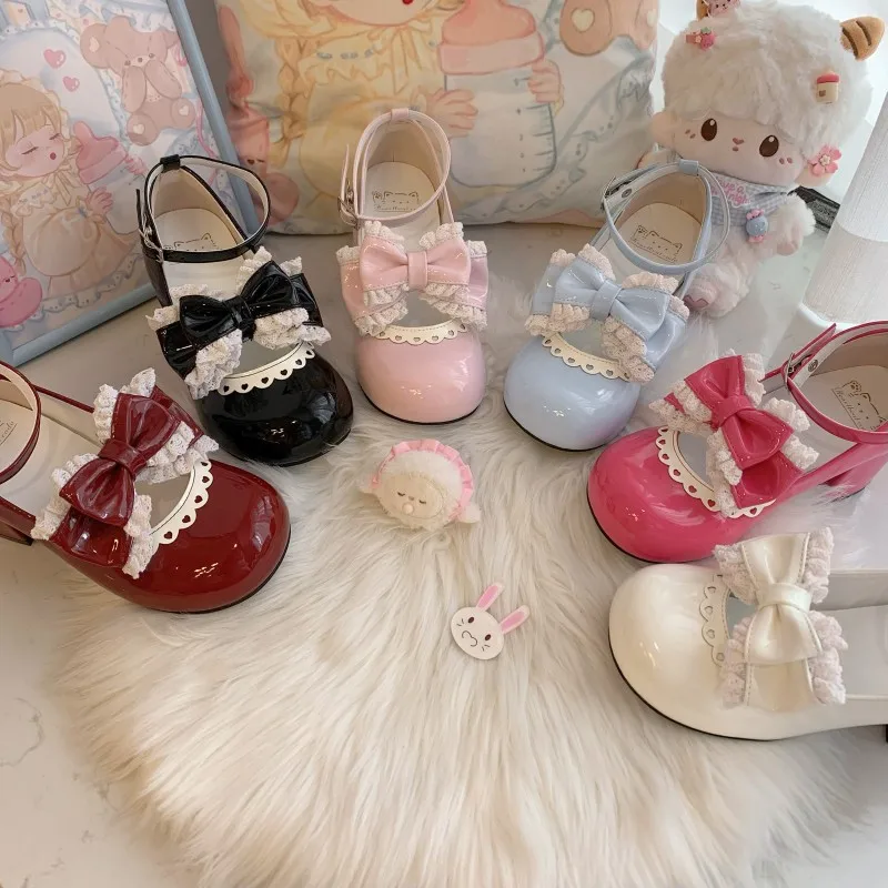 Japanese Sweet Style Cosplay Ruffled Bow Lolita Shoes