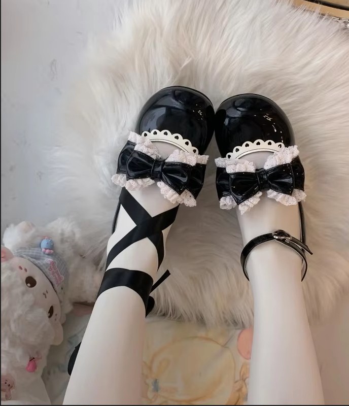 Japanese Sweet Style Cosplay Ruffled Bow Lolita Shoes