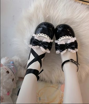 Japanese Sweet Style Cosplay Ruffled Bow Lolita Shoes