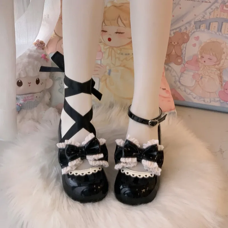 Japanese Sweet Style Cosplay Ruffled Bow Lolita Shoes
