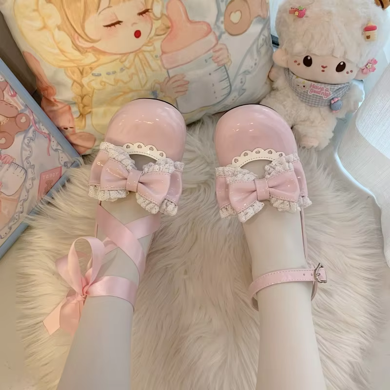 Japanese Sweet Style Cosplay Ruffled Bow Lolita Shoes