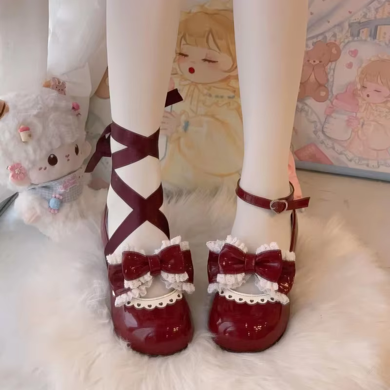 Japanese Sweet Style Cosplay Ruffled Bow Lolita Shoes