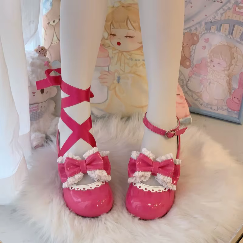 Japanese Sweet Style Cosplay Ruffled Bow Lolita Shoes