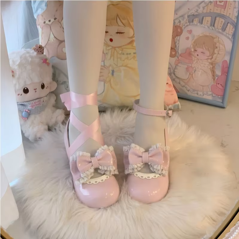 Japanese Sweet Style Cosplay Ruffled Bow Lolita Shoes
