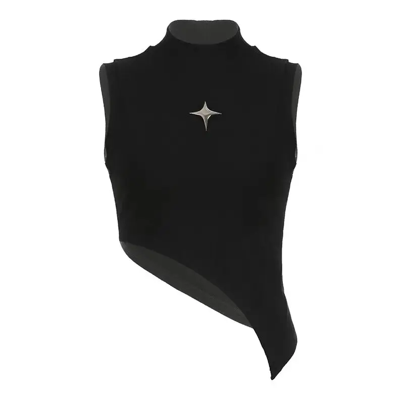 Y2K Crop Knit Black Sleeveless Top