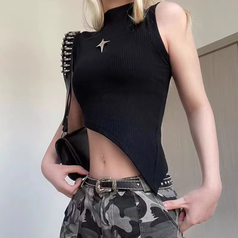 Y2K Crop Knit Black Sleeveless Top