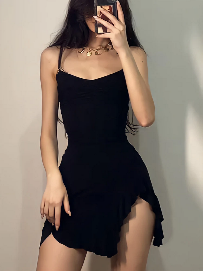 Black Sleeveless Gothic Y2k Dress