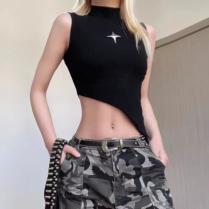 Y2K Crop Knit Black Sleeveless Top