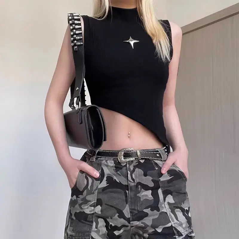 Y2K Crop Knit Black Sleeveless Top