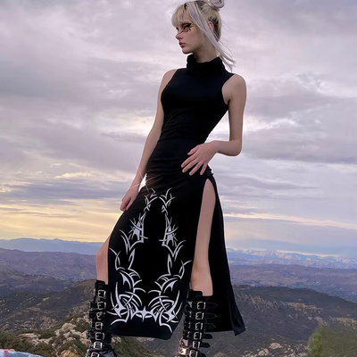 Gothic Sexy Slim Turtleneck Sleeveless Black Dress