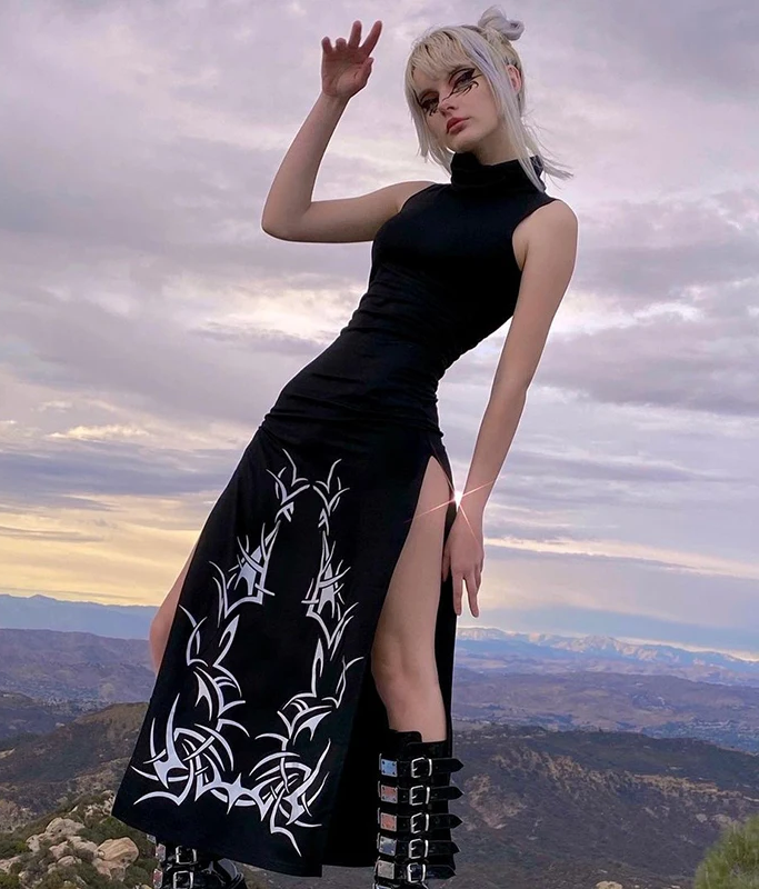Gothic Sexy Slim Turtleneck Sleeveless Black Dress
