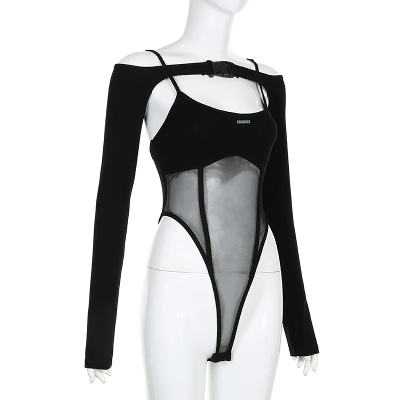 Mesh Patchwork Sheer Y2k Punk Sexy Bodysuits