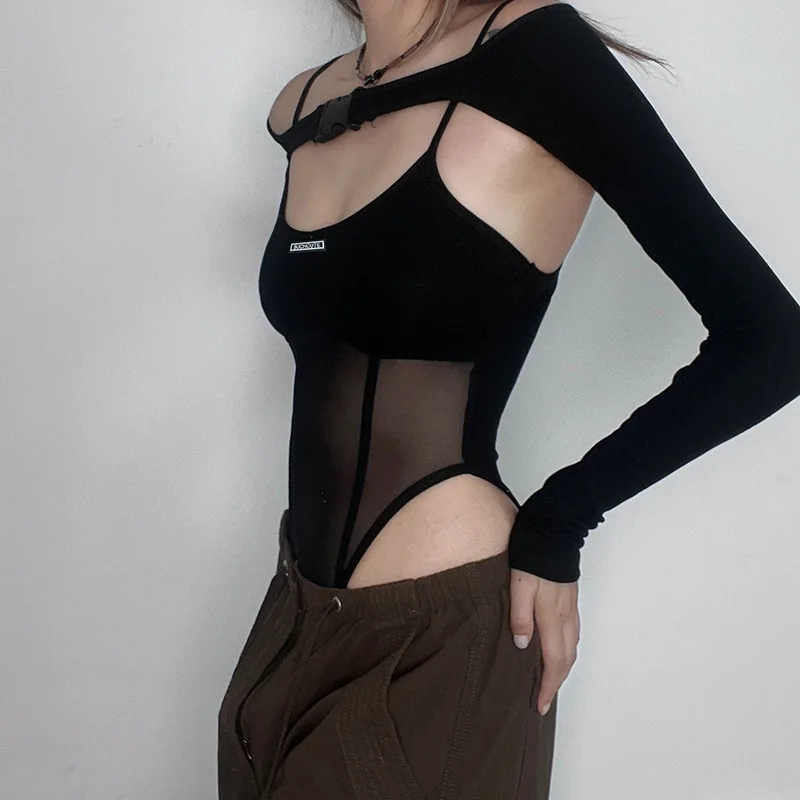 Mesh Patchwork Sheer Y2k Punk Sexy Bodysuits