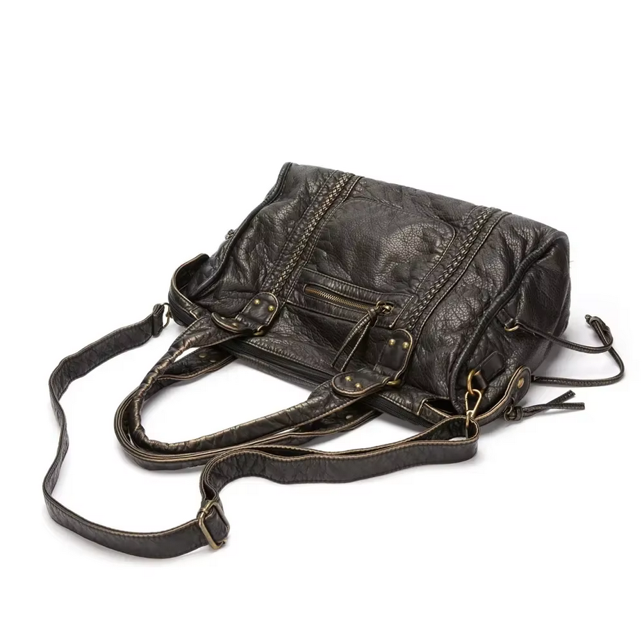 One Shoulder Crossbody Vintage Gothic Black Leather Bag