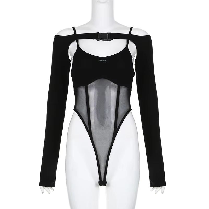 Mesh Patchwork Sheer Y2k Punk Sexy Bodysuits