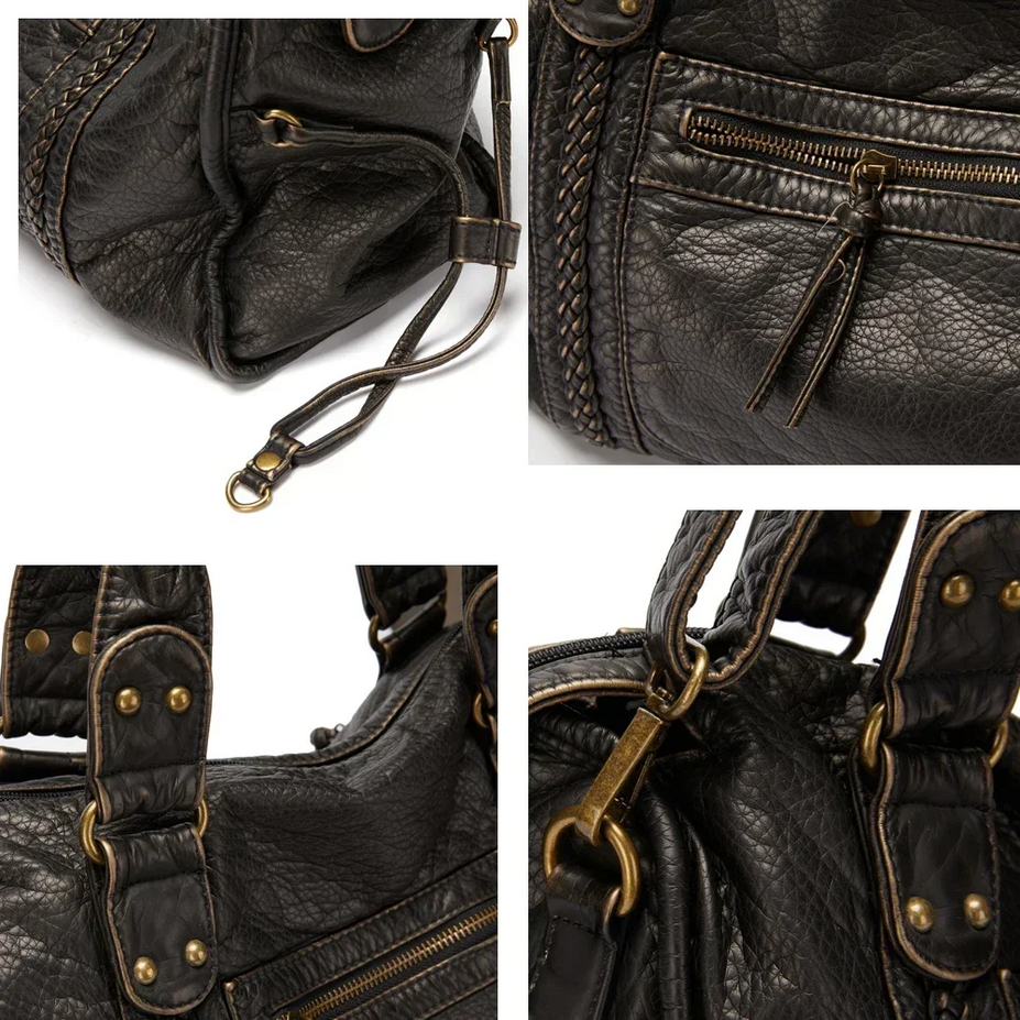 One Shoulder Crossbody Vintage Gothic Black Leather Bag