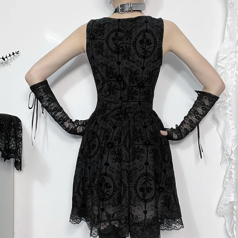 Y2k E-girl Lace Patchwork Goth A-line Dress Women