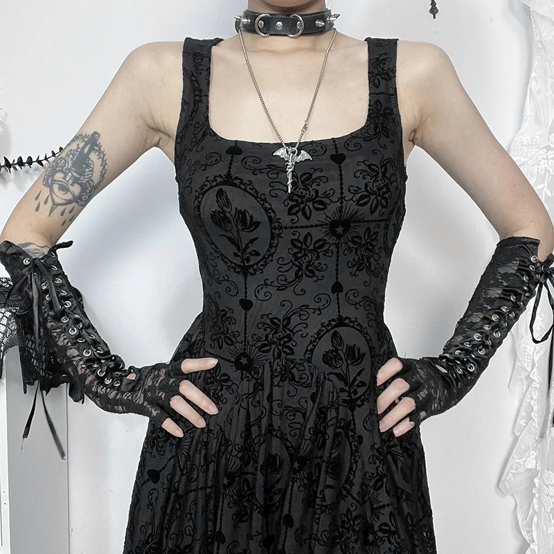 Y2k E-girl Lace Patchwork Goth A-line Dress Women