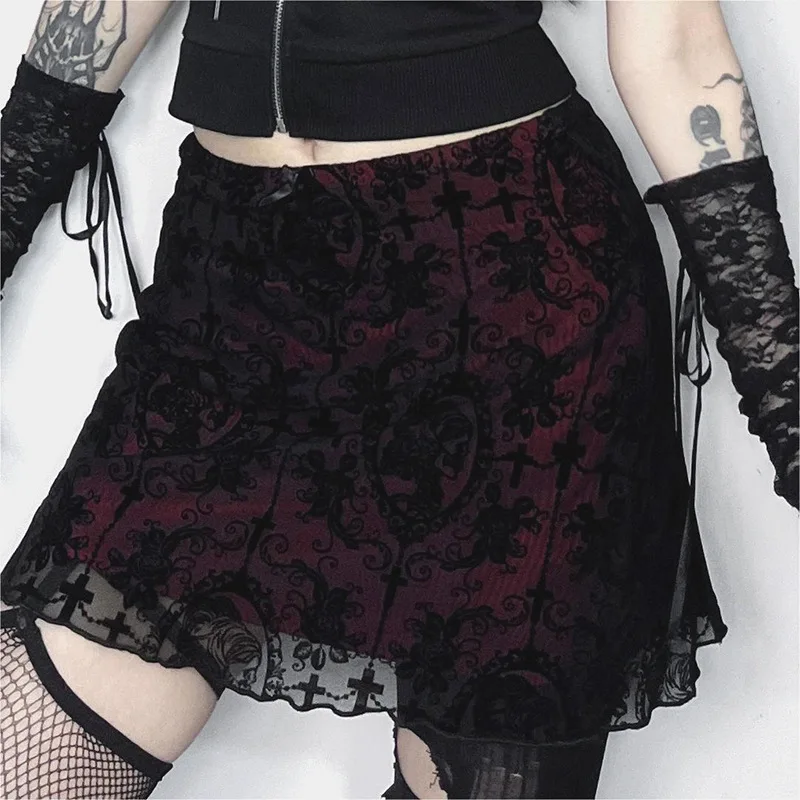 Gothic Lace Trim Sexy High Waist Hem Bodycon Mini Skirt