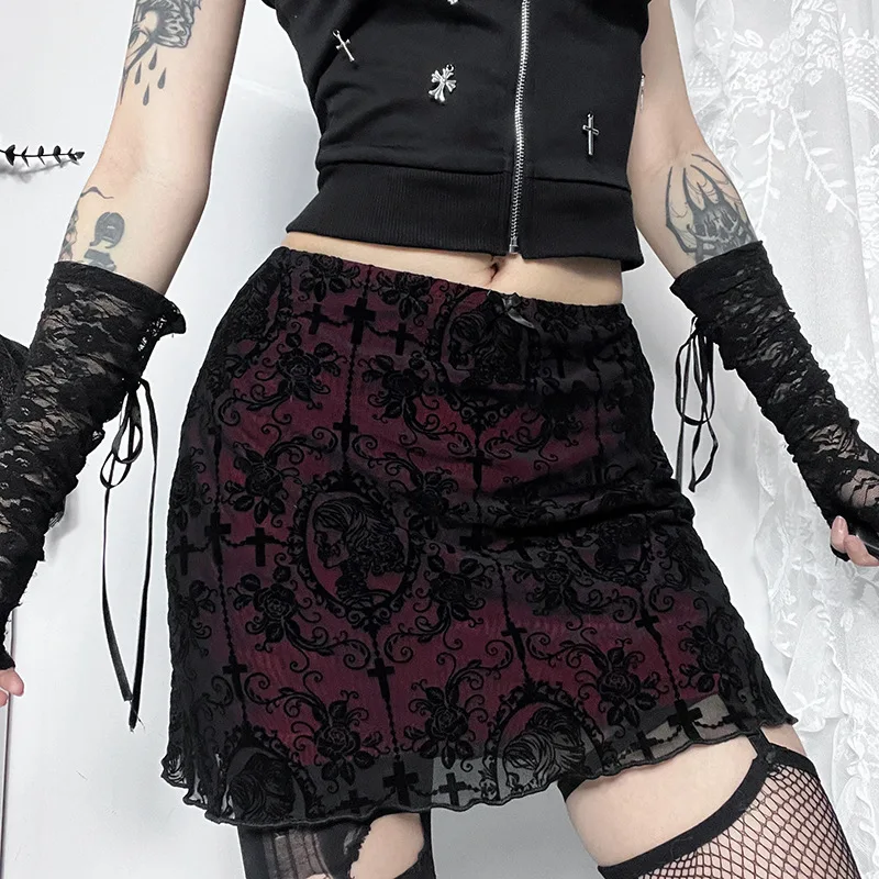 Gothic Lace Trim Sexy High Waist Hem Bodycon Mini Skirt