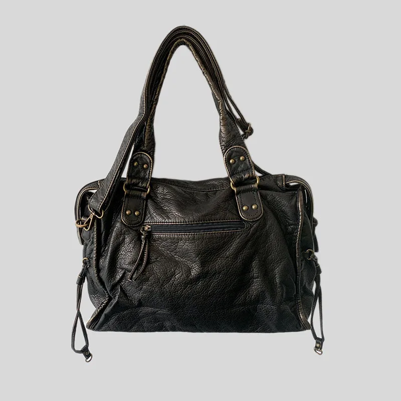 One Shoulder Crossbody Vintage Gothic Black Leather Bag