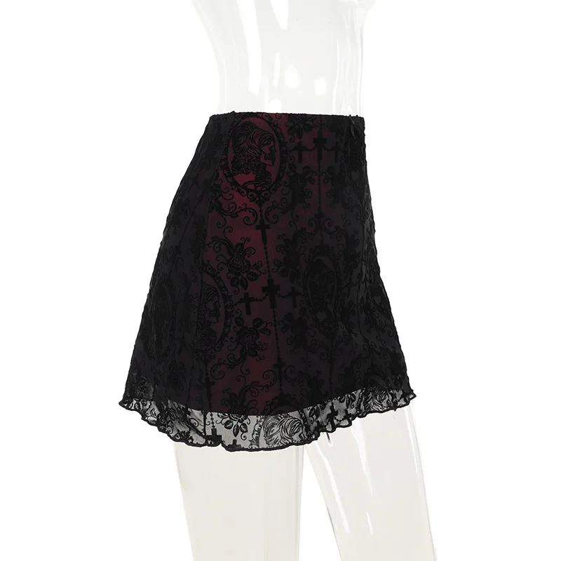 Gothic Lace Trim Sexy High Waist Hem Bodycon Mini Skirt