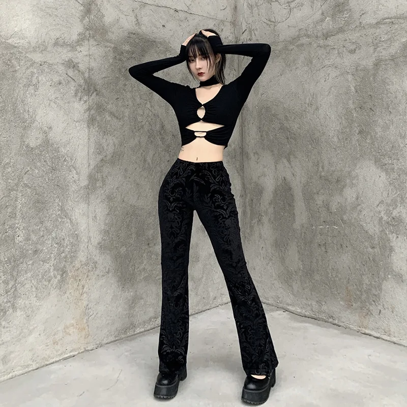 Black Vintage Velvet Gothic Pants