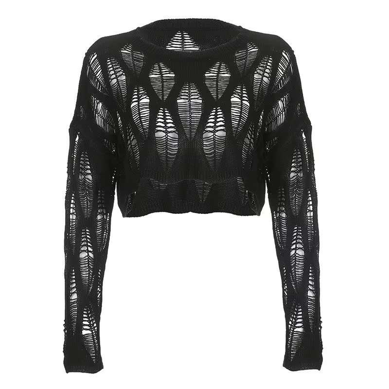 Black Gothic Hollow Out Knitted Pullover Top