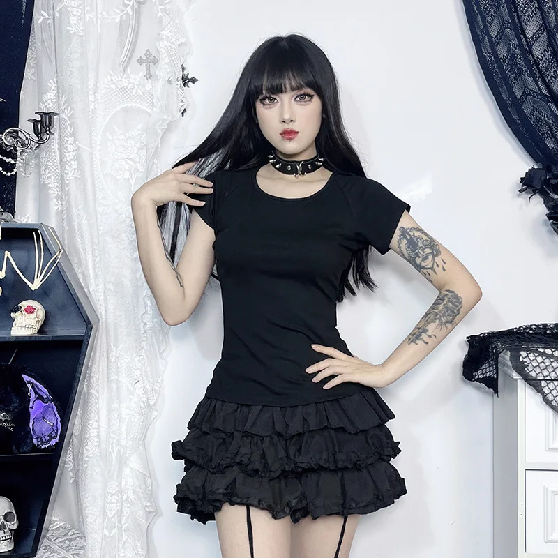 Black Angel Wings Lace Mesh T-Shirts Y2K