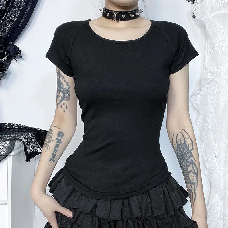 Black Angel Wings Lace Mesh T-Shirts Y2K