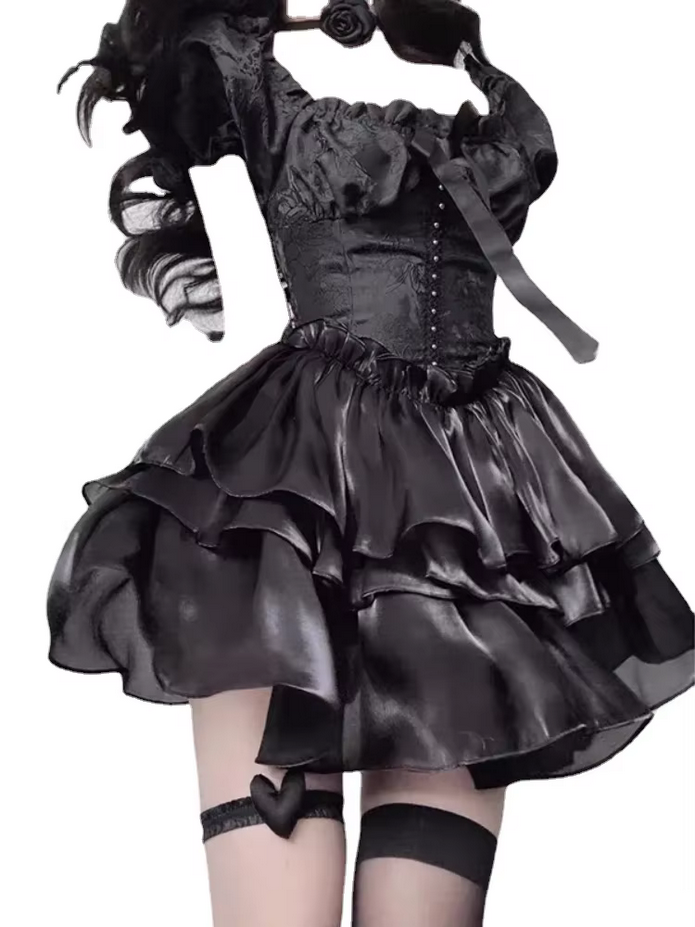 Lace up Back Gothic Black Lolita Mini Dress