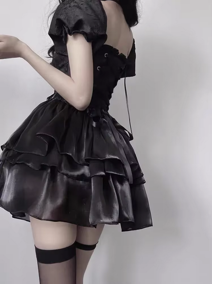 Lace up Back Gothic Black Lolita Mini Dress