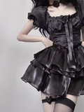 Lace up Back Gothic Black Lolita Mini Dress