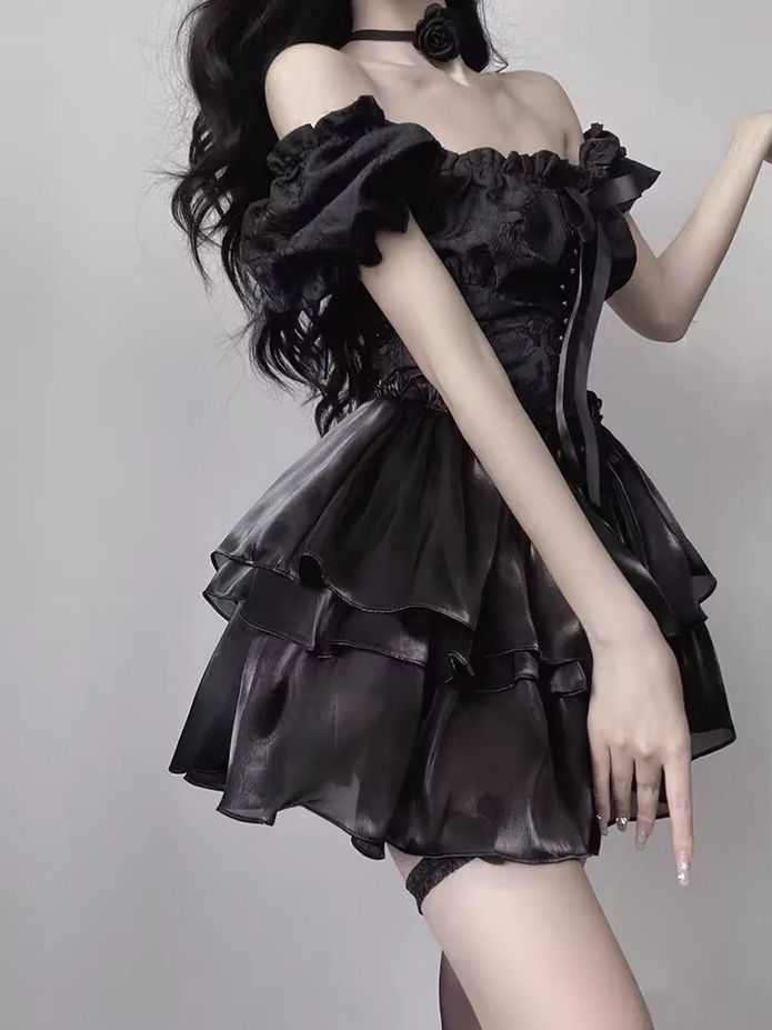 Lace up Back Gothic Black Lolita Mini Dress