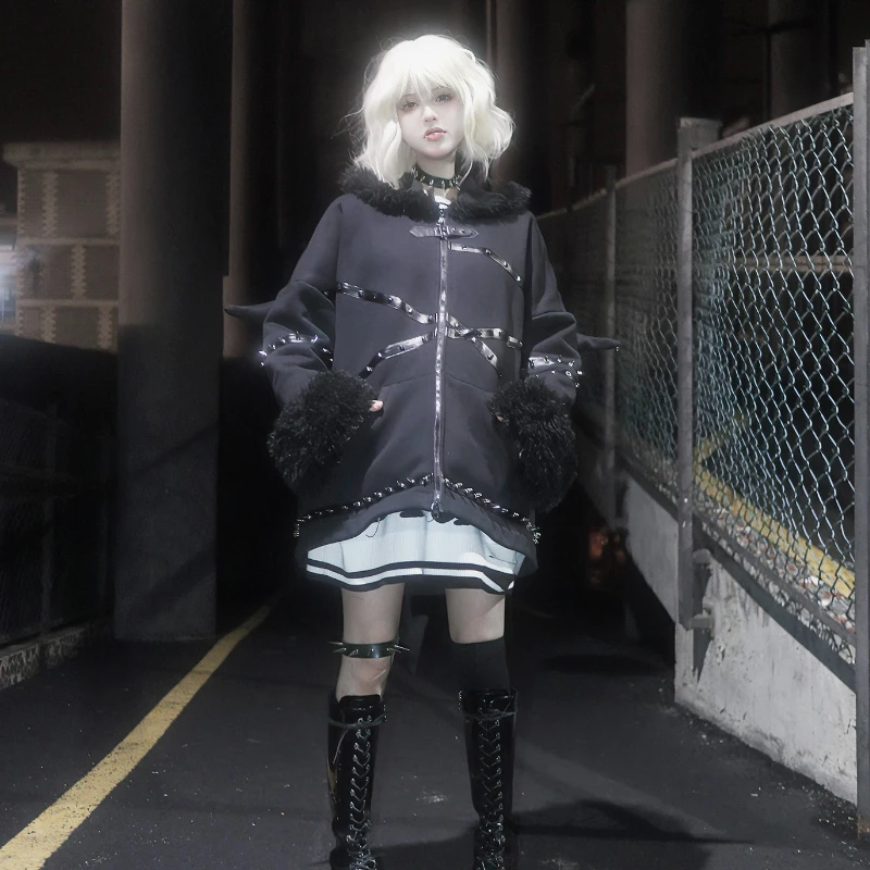 Women&#39;s Harajuku Punk Gothic Girls&#39; Black Loose Hoodie Sweatshirt