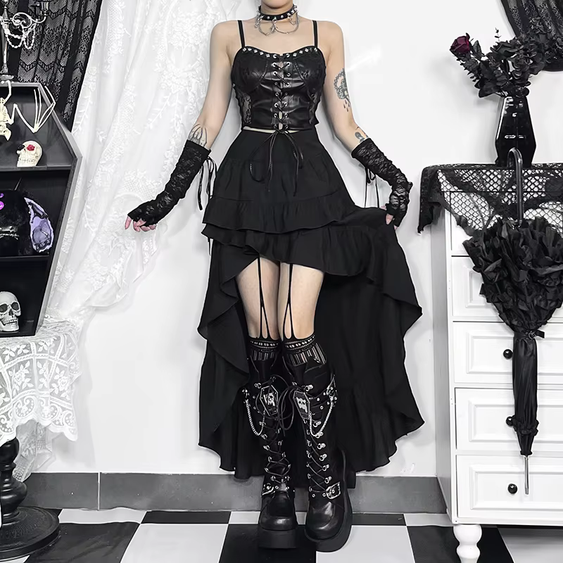 Women&#39;s Gothic Black Asymmetric  Design Skirt