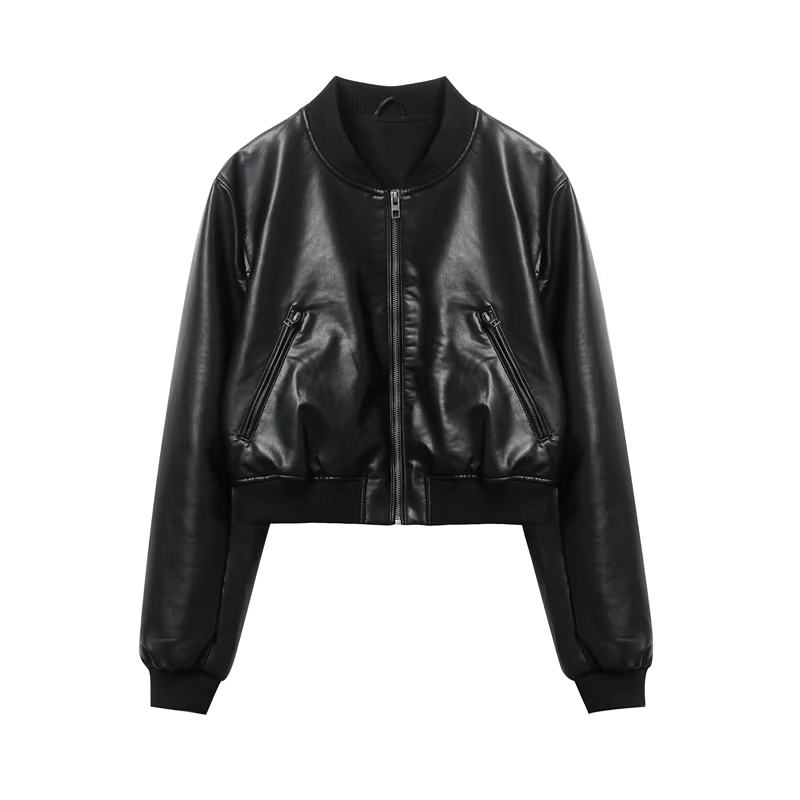 Gothic Vintage Style PU Leather Black Bomber Jacket