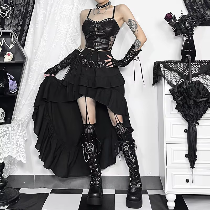 Women&#39;s Gothic Black Asymmetric  Design Skirt