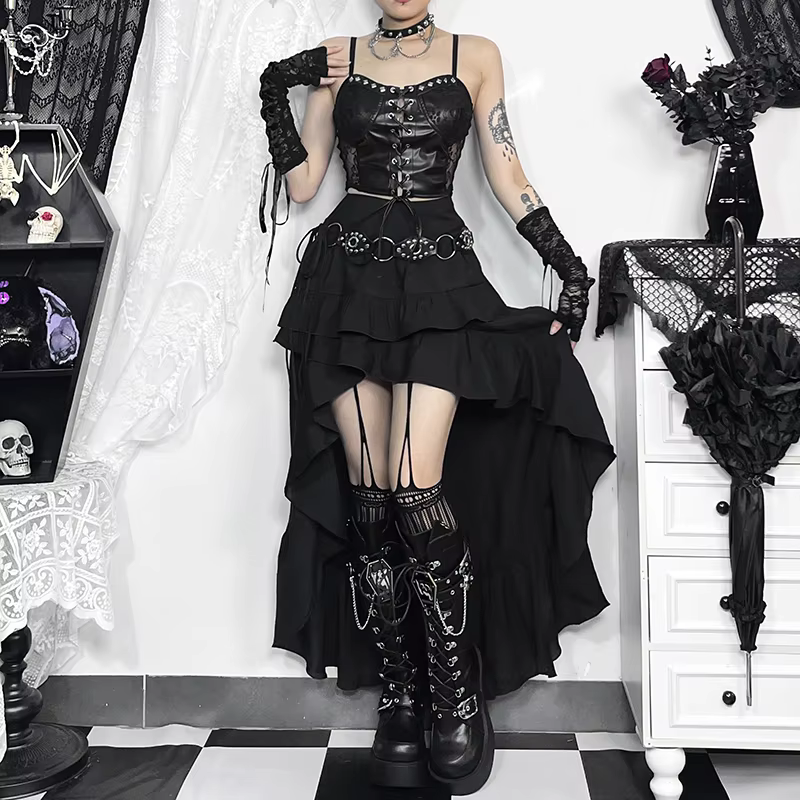 Women&#39;s Gothic Black Asymmetric  Design Skirt