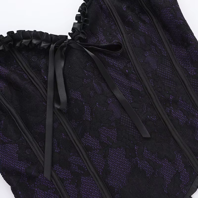 Gothic Bow and Lace Purple Corset Top