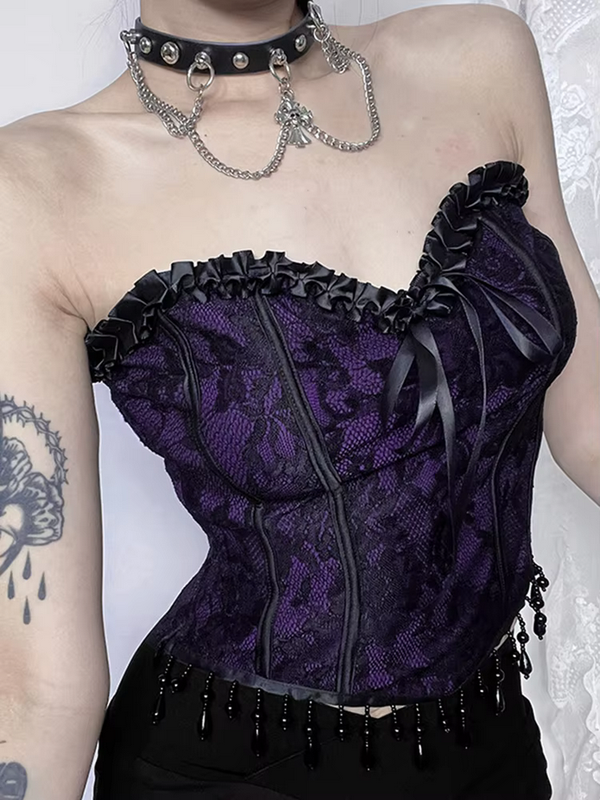 Gothic Bow and Lace Purple Corset Top