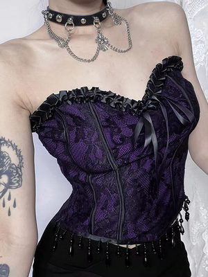 Gothic Bow and Lace Purple Corset Top