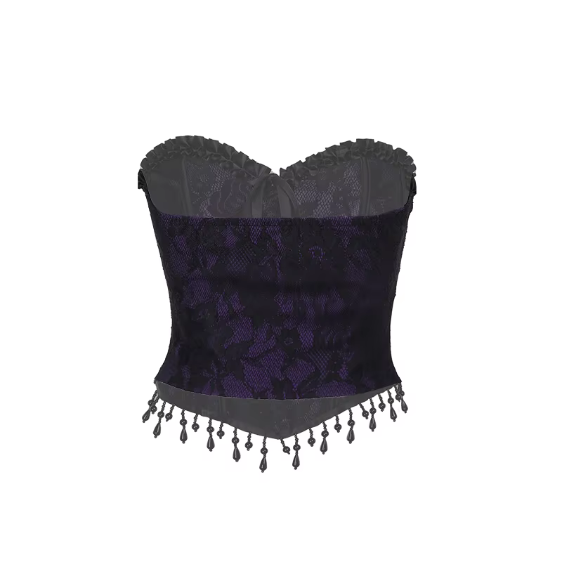 Gothic Bow and Lace Purple Corset Top