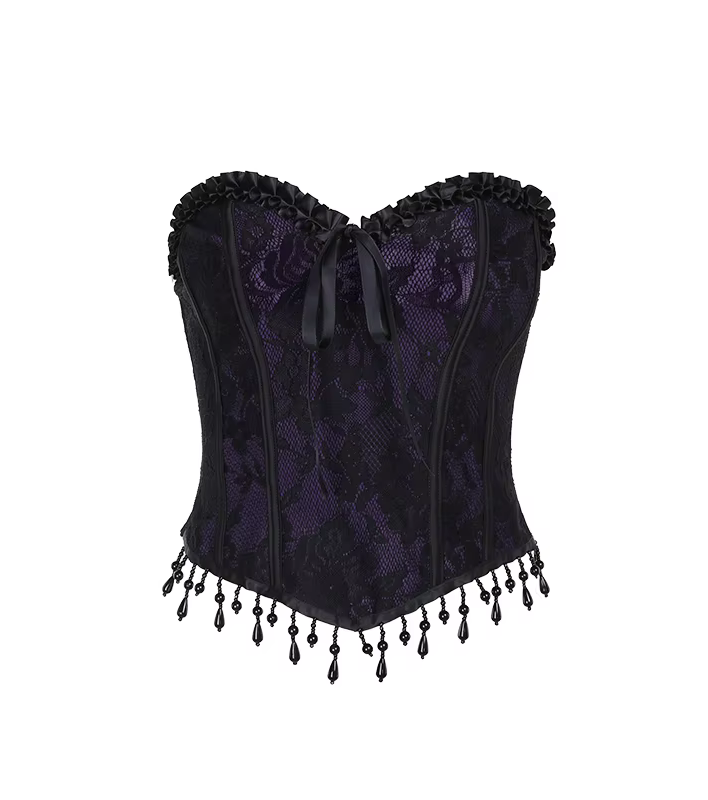 Gothic Bow and Lace Purple Corset Top