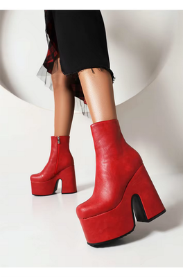 Gothic Punk Platform Thick Heel High Rise Boots