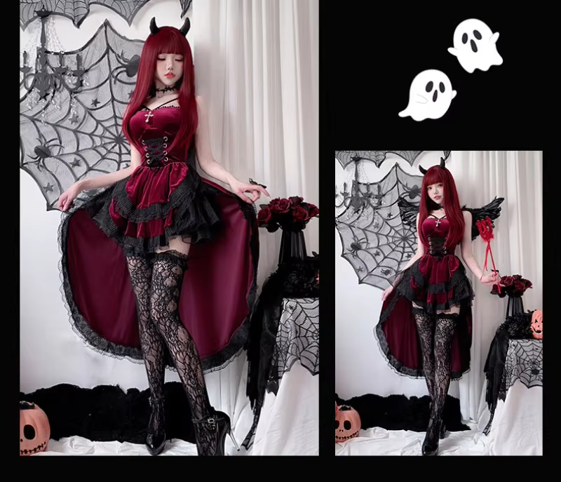Dark Gothic  Sexy Lace Dovetail Halter Dress