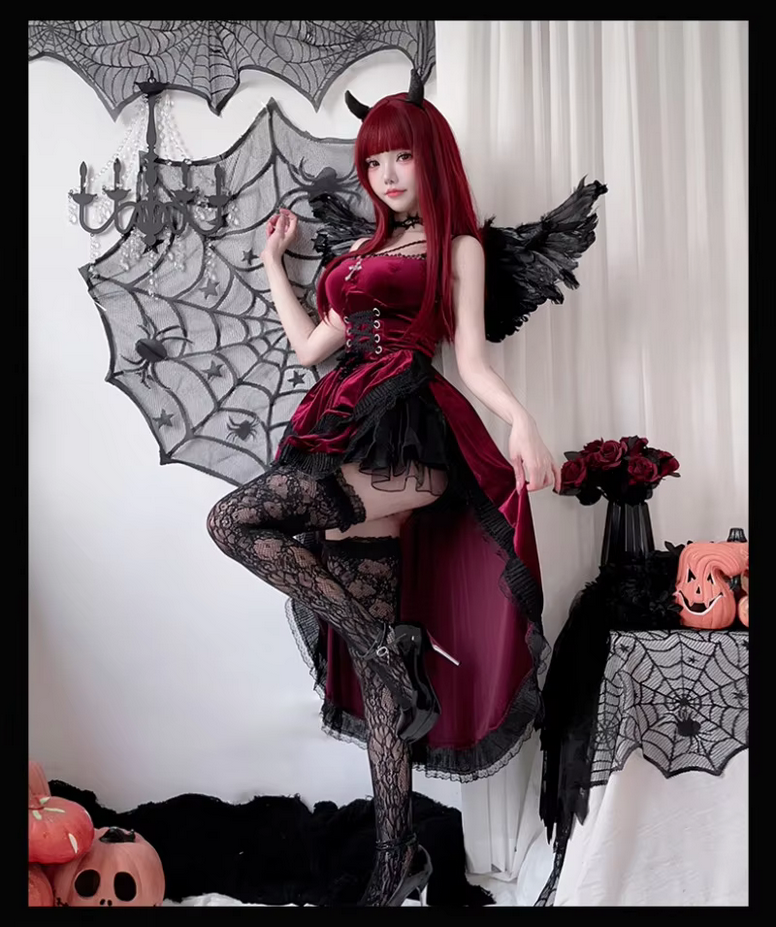 Dark Gothic  Sexy Lace Dovetail Halter Dress