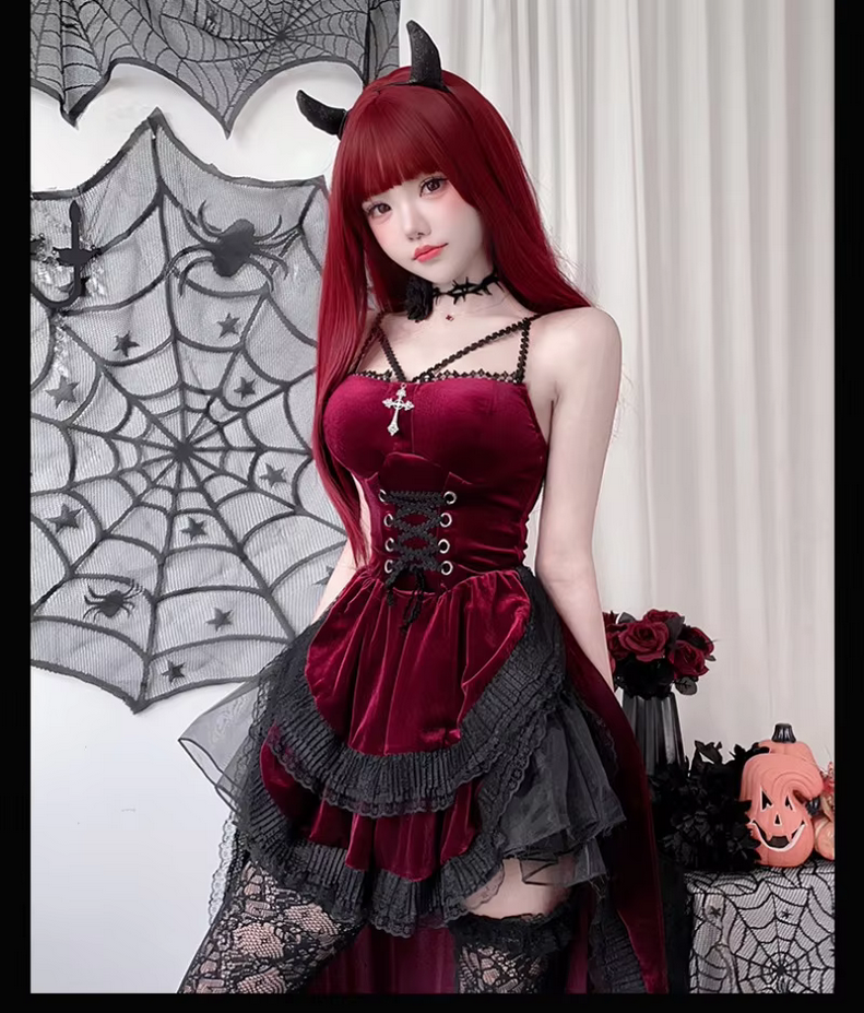 Dark Gothic  Sexy Lace Dovetail Halter Dress