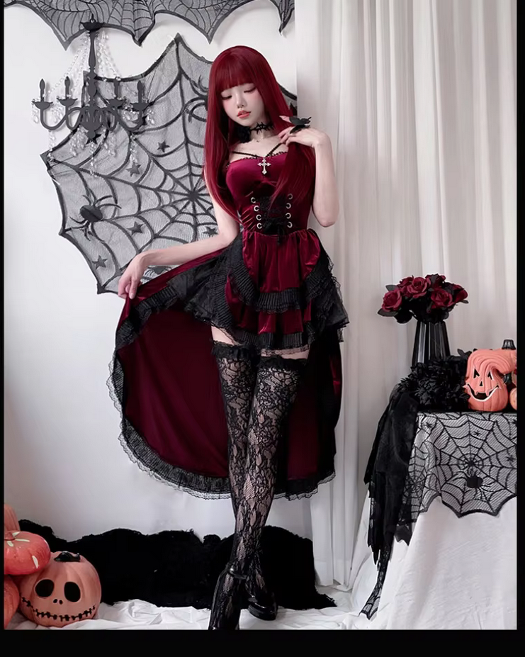 Dark Gothic  Sexy Lace Dovetail Halter Dress