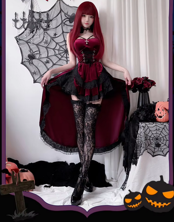Dark Gothic  Sexy Lace Dovetail Halter Dress